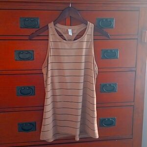 Athleta Light Brown Stripe Mesh High Neck Chi Tank Top
